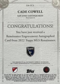 2022 Topps Renaissance MLS - Renaissance Engravement Autographs Ruby #EA-CC3 Cade Cowell Back