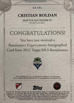 2022 Topps Renaissance MLS - Renaissance Engravement Autographs Ruby #EA-CR1 Cristian Roldan Back