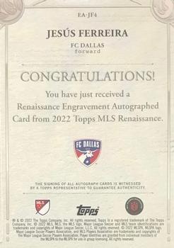 2022 Topps Renaissance MLS - Renaissance Engravement Autographs Ruby #EA-JF4 Jesús Ferreira Back