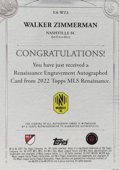 2022 Topps Renaissance MLS - Renaissance Engravement Autographs Ruby #EA-WZ3 Walker Zimmerman Back