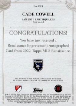 2022 Topps Renaissance MLS - Renaissance Engravement Autographs Gold #EA-CC1 Cade Cowell Back