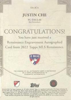 2022 Topps Renaissance MLS - Renaissance Engravement Autographs Platinum #EA-JC4 Justin Che Back