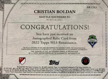 2022 Topps Renaissance MLS - Autographed Relics #AR-CR3 Cristian Roldan Back