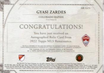 2022 Topps Renaissance MLS - Autographed Relics #AR-GZ5 Gyasi Zardes Back