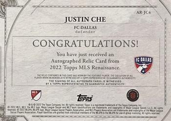 2022 Topps Renaissance MLS - Autographed Relics #AR-JC4 Justin Che Back