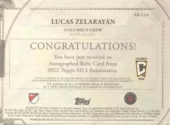2022 Topps Renaissance MLS - Autographed Relics #AR-LZ6 Lucas Zelarayan Back