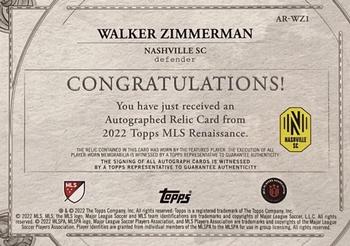 2022 Topps Renaissance MLS - Autographed Relics Gold #AR-WZ1 Walker Zimmerman Back