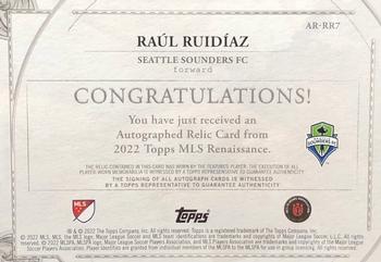 2022 Topps Renaissance MLS - Autographed Relics Gold #AR-RR7 Raul Ruidiaz Back
