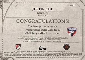 2022 Topps Renaissance MLS - Autographed Relics Ruby #AR-JC2 Justin Che Back