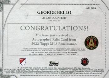2022 Topps Renaissance MLS - Autographed Relics Platinum #AR-GB4 George Bello Back