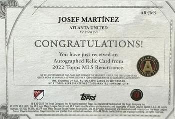 2022 Topps Renaissance MLS - Autographed Relics Platinum #AR-JM5 Josef Martínez Back