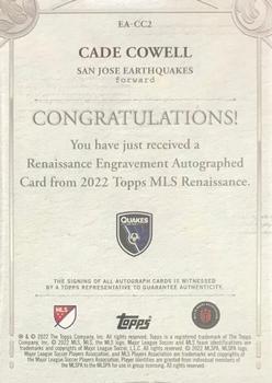 2022 Topps Renaissance MLS - Renaissance Engravement Autographs #EA-CC2 Cade Cowell Back