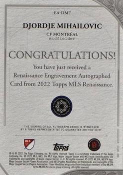 2022 Topps Renaissance MLS - Renaissance Engravement Autographs #EA-DM7 Djordje Mihailovic Back