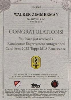2022 Topps Renaissance MLS - Renaissance Engravement Autographs #EA-WZ1 Walker Zimmerman Back