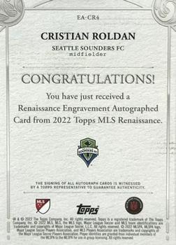 2022 Topps Renaissance MLS - Renaissance Engravement Autographs #EA-CR4 Cristian Roldan Back