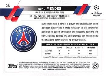 2022-23 Topps UEFA Club Competitions 1st Edition #26 Nuno Mendes Back