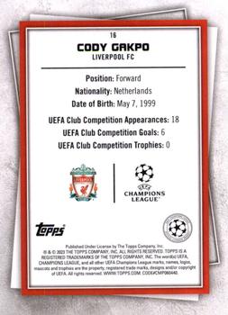 2022-23 Topps UEFA Club Competitions Superstars - Common Yellow #16 Cody Gakpo Back