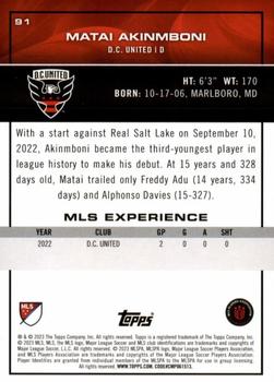 2023 Topps MLS - Gold FoilFractor #91 Matai Akinmboni Back