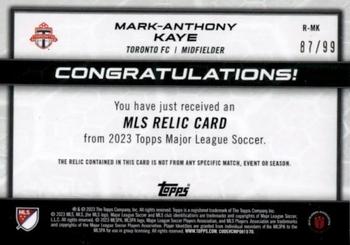 2023 Topps MLS - MLS Relics Green #R-MK Mark-Anthony Kaye Back