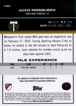 2023 Topps MLS - Base Autographs Gold Foil #190 Juan Mosquera Back
