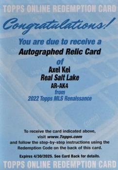2022 Topps Renaissance MLS - Redemptions #NNO Axel Kei Front