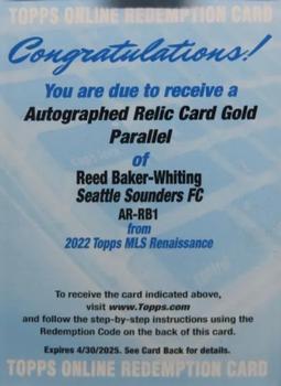 2022 Topps Renaissance MLS - Redemptions #NNO Reed Baker-Whiting Front