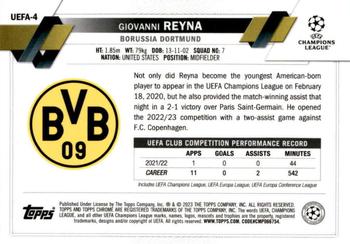 2022-23 Topps Chrome UEFA Club Competitions 2023 NSCC Exclusive #UEFA-4 Giovanni Reyna Back