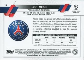 2022-23 Topps Chrome Sapphire Edition UEFA Club Competitions #1 Lionel Messi Back