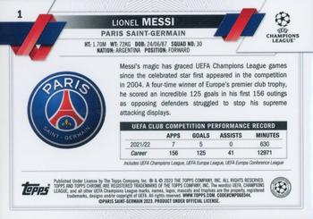 2022-23 Topps Chrome Sapphire Edition UEFA Club Competitions #1 Lionel Messi Back