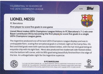 2022 Topps UEFA Champions League 30 Seasons Celebration - Red Foil #070 Lionel Messi Back