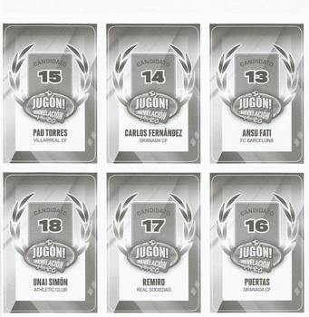 2019-20 Panini LaLiga Santander Este Stickers - Premios Jugon Sheets #3 Ansu Fati / Carlos Fernandez / Pau Torres / Antonio Puertas / Alex Remiro / Unai Simon Back
