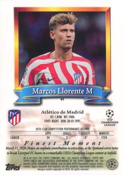 2022-23 Topps Finest Flashbacks UEFA Club Competitions #91 Marcos Llorente Back