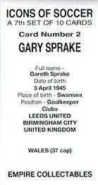 2023 Empire Collectables Icons of Soccer (set 7) #2 Gary Sprake Back