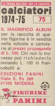 1974-75 Panini Calciatori #75 William Vecchi Back