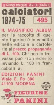 1974-75 Panini Calciatori #495 Giorgio Ferrini Back