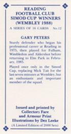 1988 Collectors Fare and Armour Print Reading Football Club Simod Cup Winners (Wembley 1988) #12 Gary Peters Back