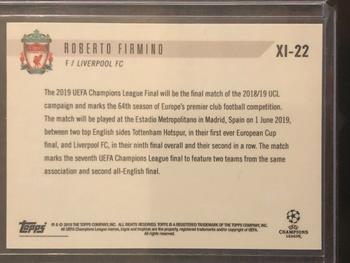 2018-19 Topps Now UEFA Champions League - Starting XI #XI-22 Roberto Firmino Back