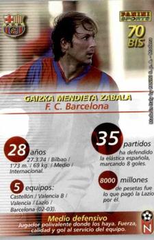 2002-03 Panini Liga Megafichas #70bis Mendieta Back