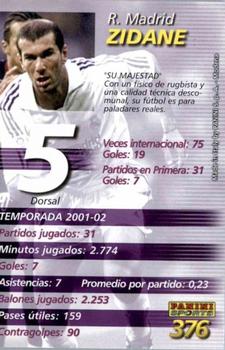 2002-03 Panini Liga Megafichas #376 Zidane Back