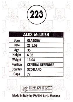 1995 Panini Scottish Premier League #223 Alex McLeish Back