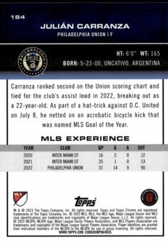 2023 Topps Chrome MLS - Blue Mini-Diamond Refractor #184 Julián Carranza Back