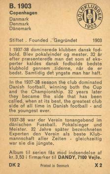 1970 Dandy Gum Football Clubs Colours Serie X #2 B. 1903 Copenhagen Back