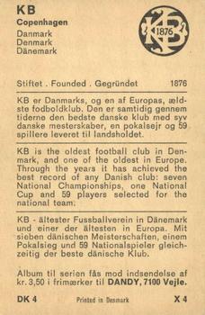 1970 Dandy Gum Football Clubs Colours Serie X #4 KB Copenhagen Back