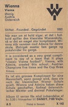 1970 Dandy Gum Football Clubs Colours Serie X #142 Wienna Back