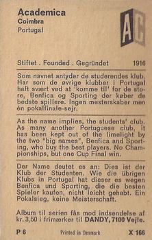 1970 Dandy Gum Football Clubs Colours Serie X #166 Academica Back