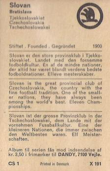 1970 Dandy Gum Football Clubs Colours Serie X #191 Slovan Bratislava Back