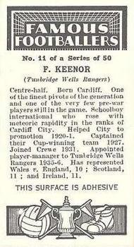 1936 Godfrey Phillips Famous Footballers #11 Fred Keenor Back