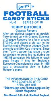 1988-89 Bassett Football Candy Sticks #6 Terry Butcher Back