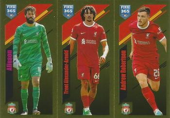 2024 Panini FIFA 365 Stickers #71a/71b/71c Alisson Becker / Trent Alexander-Arnold / Andrew Robertson Front