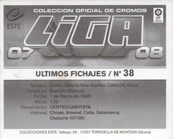 2007-08 Panini Liga Este Stickers - Ultimos Fichajes #38 Carlos Vela Back